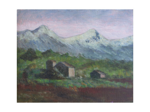 Carlo Carrà - Paesaggio apuano - 1942 - olio su cartone telato - cm 40 x 50 - Collezione privata